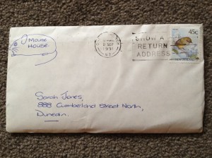 Letter to the author addressed to her at her named flat (1991)