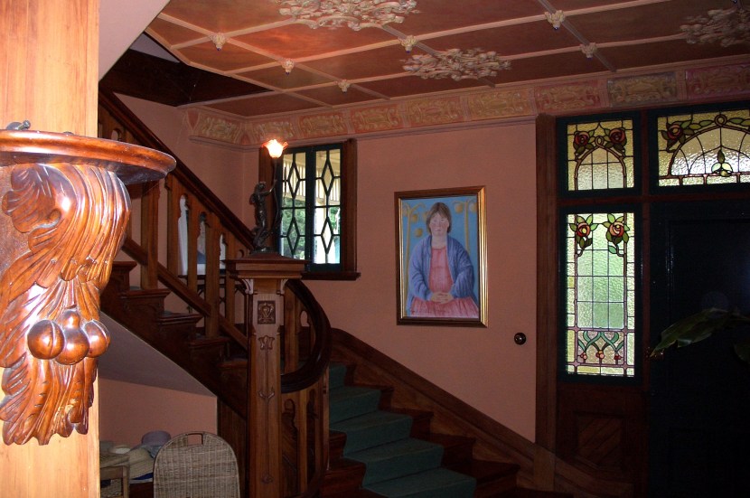 Edwardian splendor in native timbers. The entrance hall of Toad Hall c 2009. Jim Scott Collection.